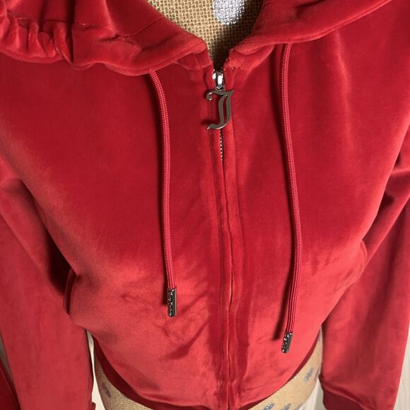 Juicy Couture Velour Y2K Tracksuit Set S Mcbling Red Spell Out Booty Rhinestones - Picture 4 of 15